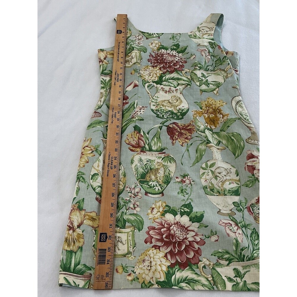 Virgo Chinoiserie Linen Sheath Dress Sz. 10P Beaded Grand Millennial 90’s Floral - Picture 16 of 16
